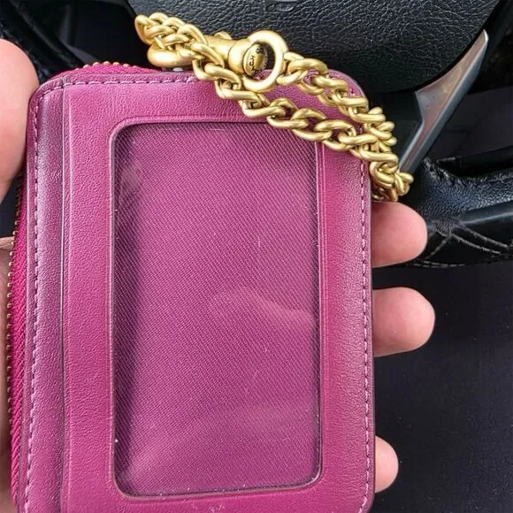 COACH Leather Cardholder Card Case Wallet w Chain AUTHENTIC